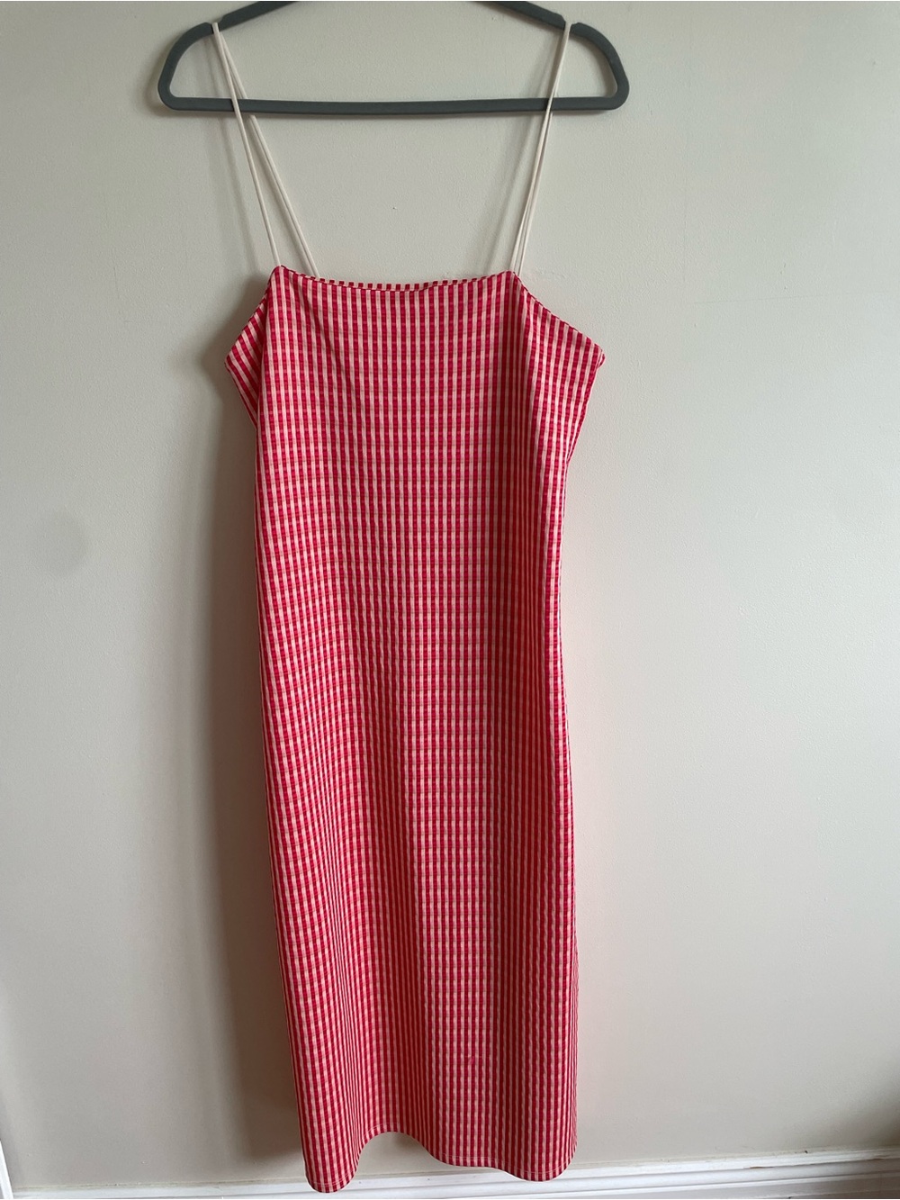 Zara Red Gingham Midi Dress | Size Large